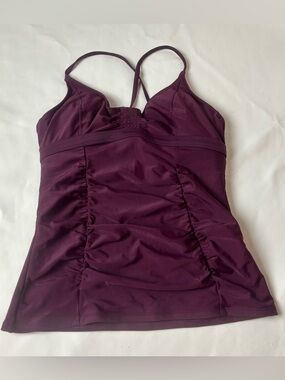 Athleta Smocked Tankini Swim Top Deep Purple Size 34 B/C #153155